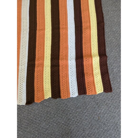 Hand Made Crochet Knit Afghan Throw Lap Blanket 58" x 58" Brown Yellow Orange - Picture 4 of 6